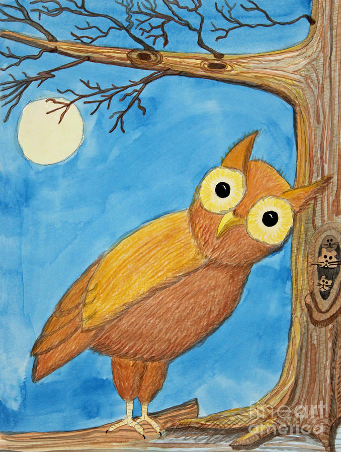 Owl and Moonlight Painting by Norma Appleton