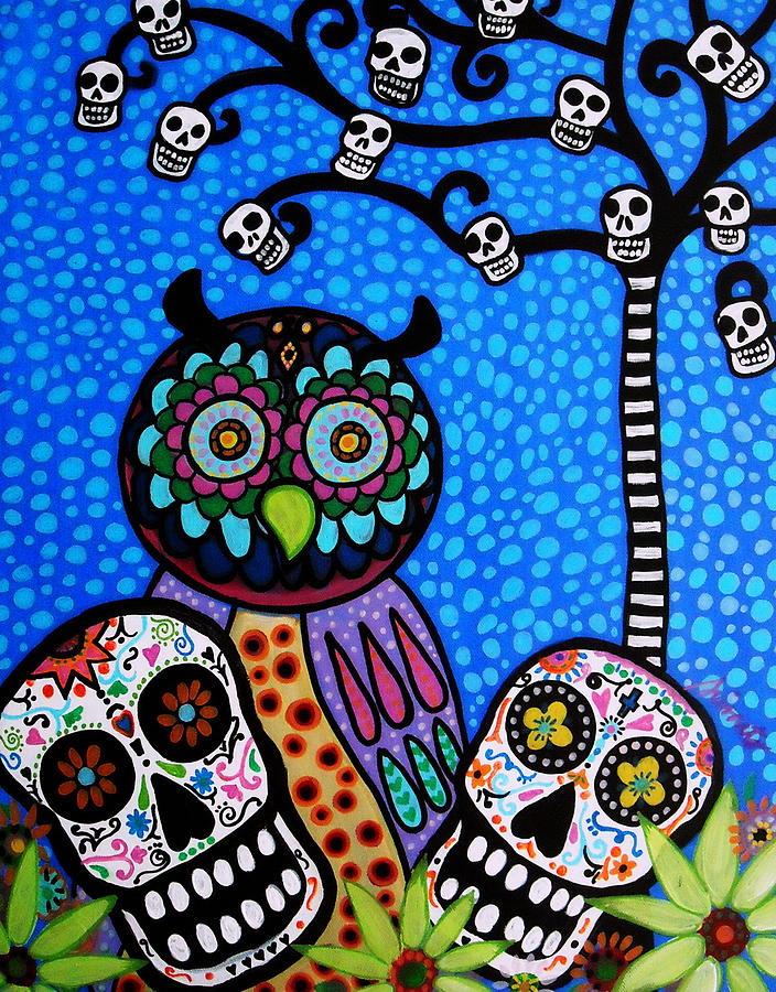 Mothers Day Painting - Owl And Sugar Day Of The Dead by Pristine Cartera Turkus