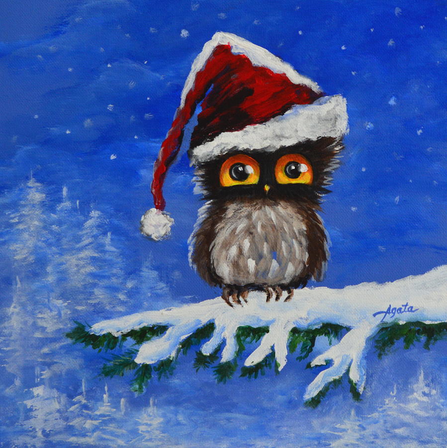 Owl be Home for Christmas Painting by Agata Lindquist