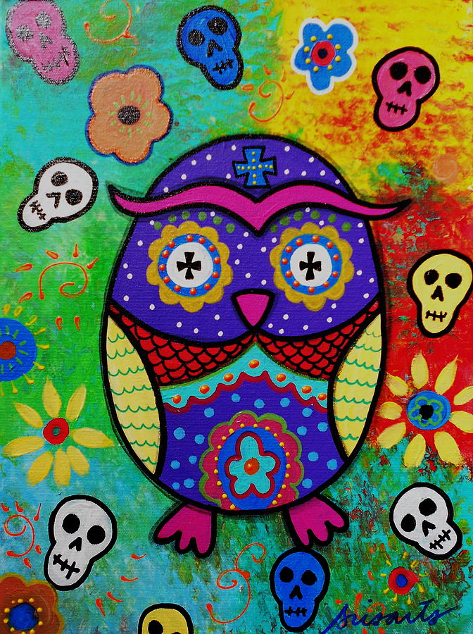 Owl Dia De Los Muertos Painting by Pristine Cartera Turkus