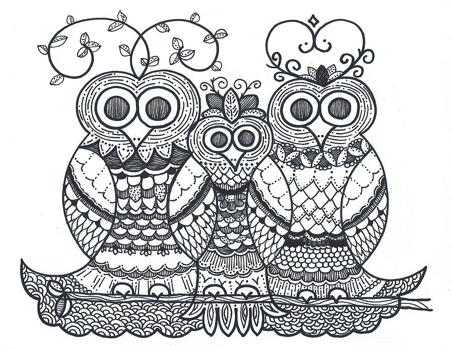 Caroline Drawing - Owl Family by Caroline Sainis Caroline Drawing - Owl Family by Caroline Sainis