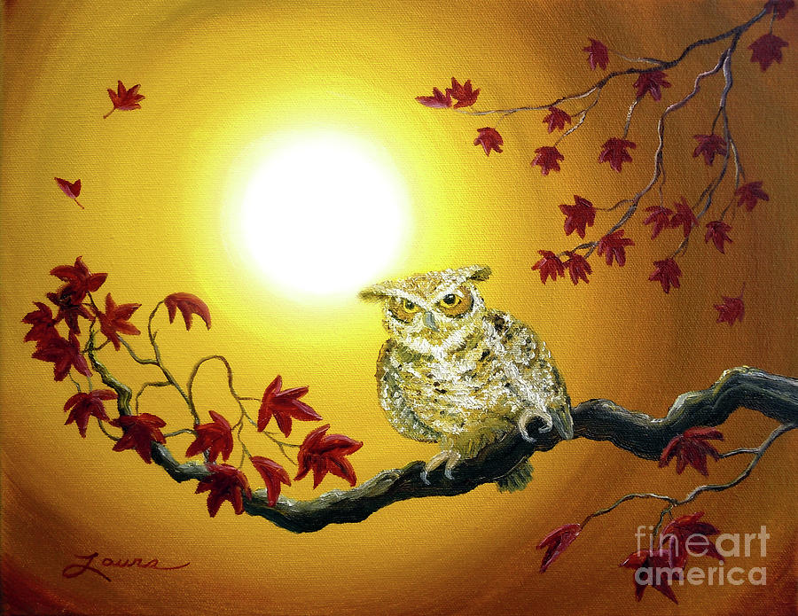 Owl in Autumn Glow Painting by Laura Iverson