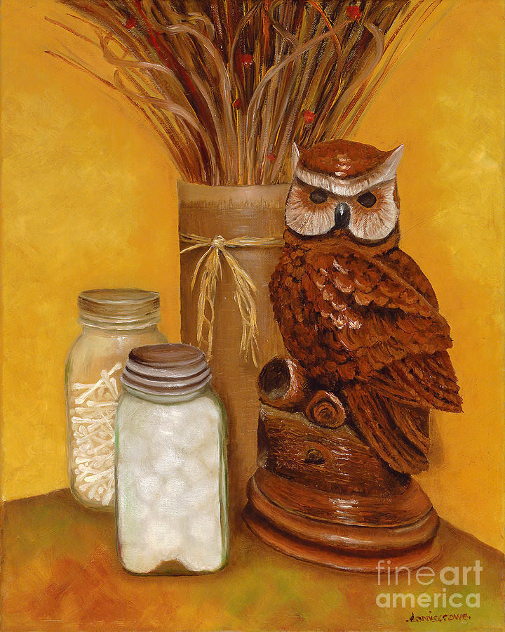 Owl Painting - Owl in The Corner by Donnis Crowe