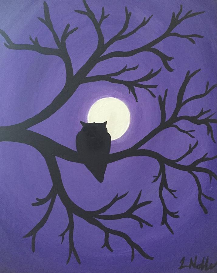 Owl In The Moonlight Painting By Laura Noble