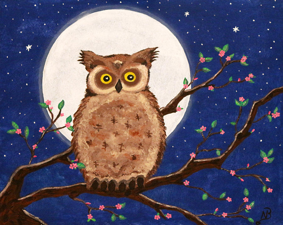 Owl in the Night Painting by Nina Bradica