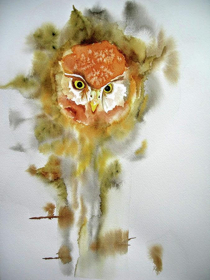 Owl in tree Painting by Dominique Bachelet