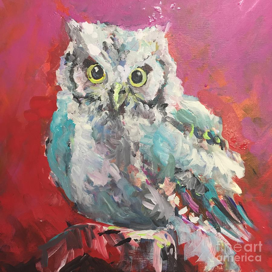 Red Owl Painting by Karen Ahuja