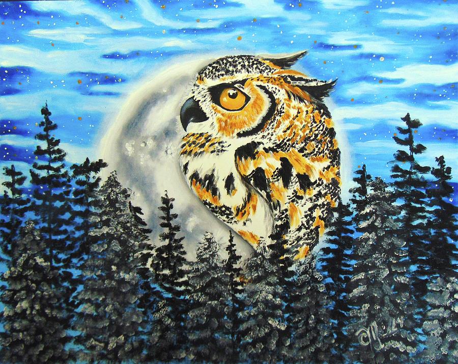 Owl Moon Painting by Christina Marin