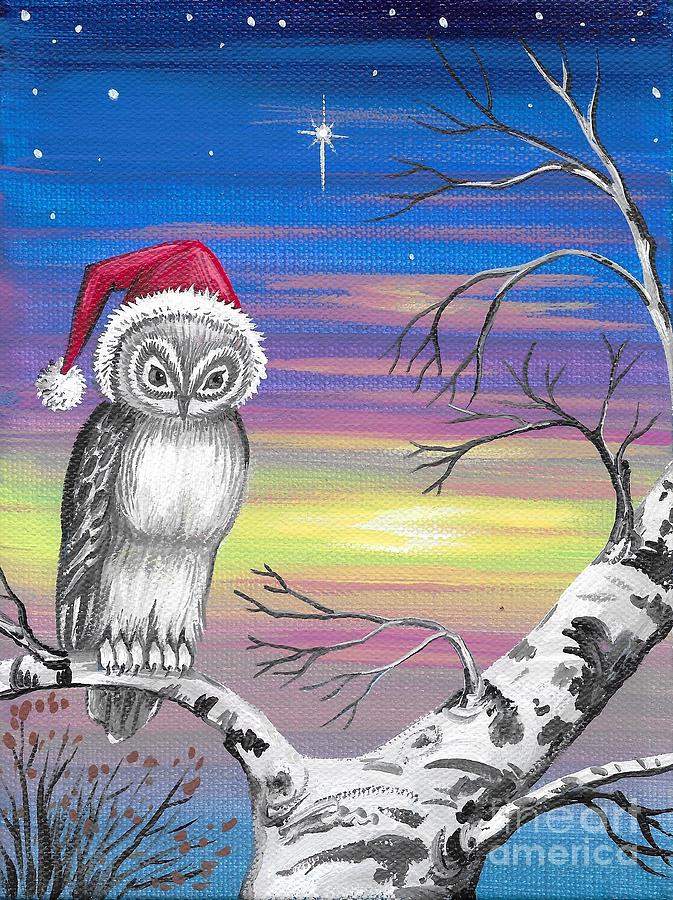 Owl of Christmas Painting by Margaryta Yermolayeva