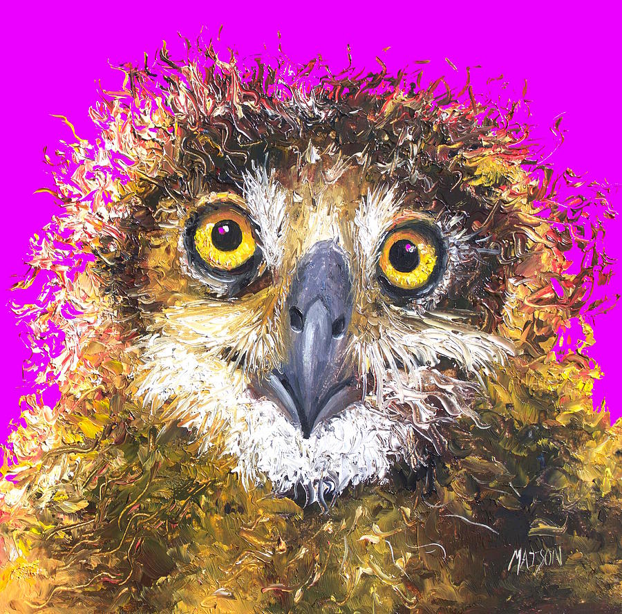 Owl painting on purple background Painting by Jan Matson