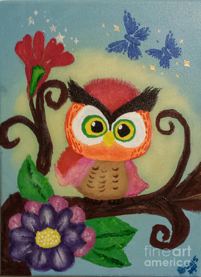 Nature Photograph - Owl Painting  Whimsical   by Peggy Franz