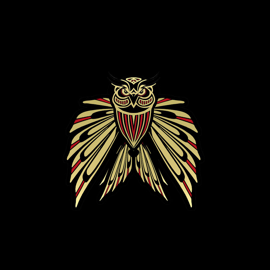 Owl Digital Art - Owl Totem Art in Black and Gold by Patricia Keith