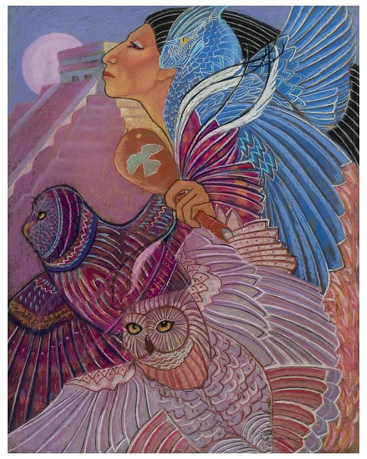 Owl Woman At Chichen Itza Pastel by Pamela Mccabe
