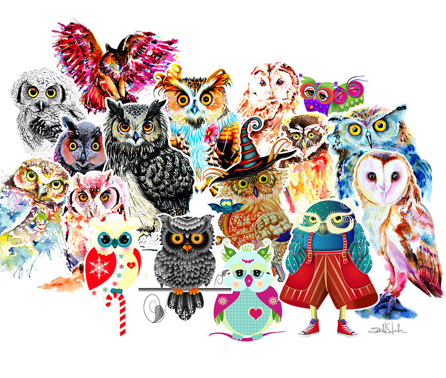 Owls Collage By Isabel Salvador Painting by Isabel Salvador