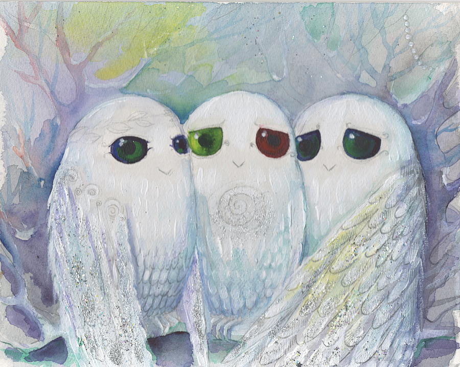 Fantasy Painting - Owls from dream by Nino Gabashvili