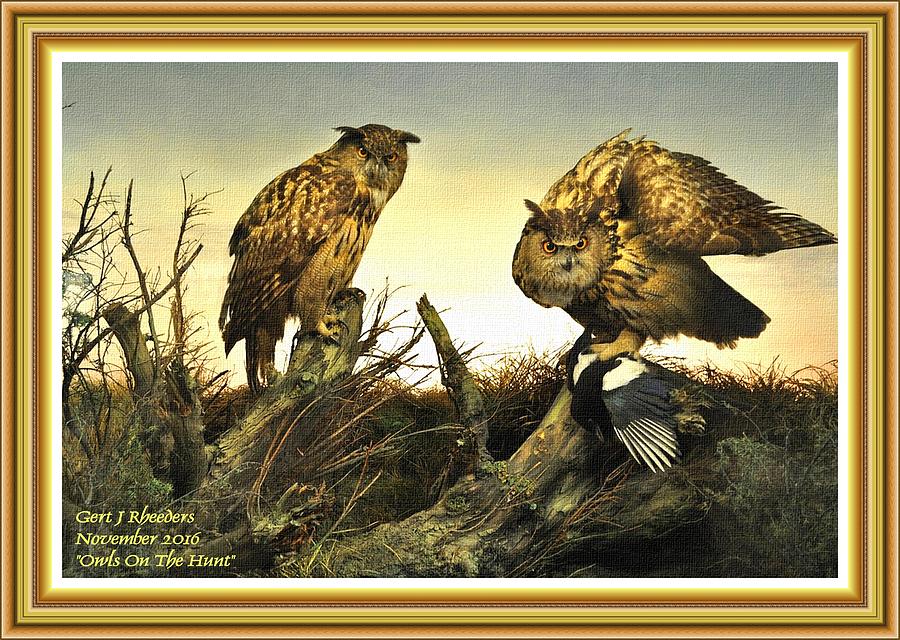 Owls On The Hunt L A With Alt. Decorative Ornate Printed Frame. Painting