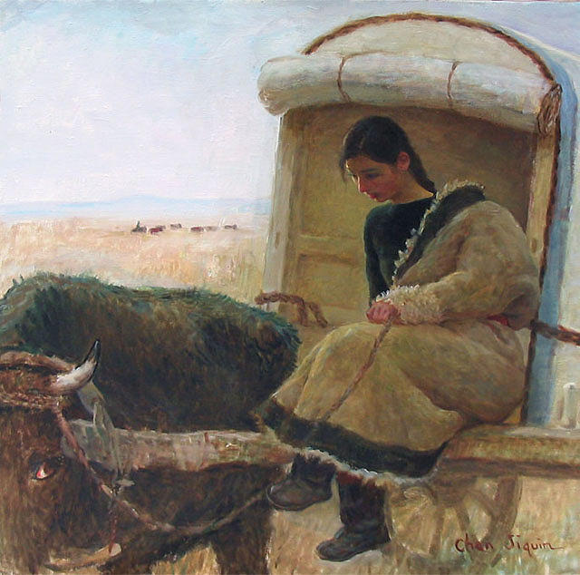 Ox Cart Painting by Ji-qun Chen