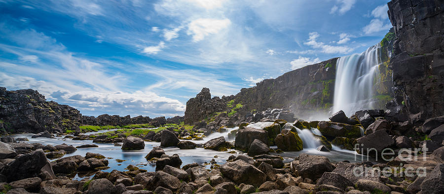 Nature Photograph - Oxararfoss Panorama Waterfall by Michael Ver Sprill