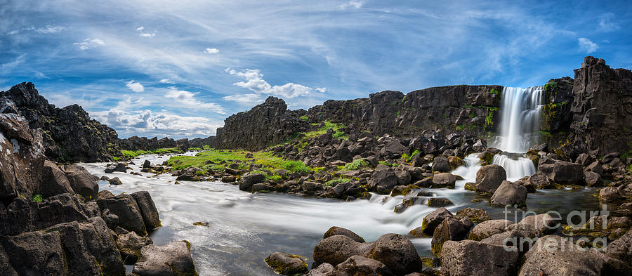 Oxararfoss Waterfall Panorama Photograph by Michael Ver Sprill