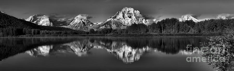 Oxbow Bend Snow Capped Reflections Black And White Photograph by Adam Jewell
