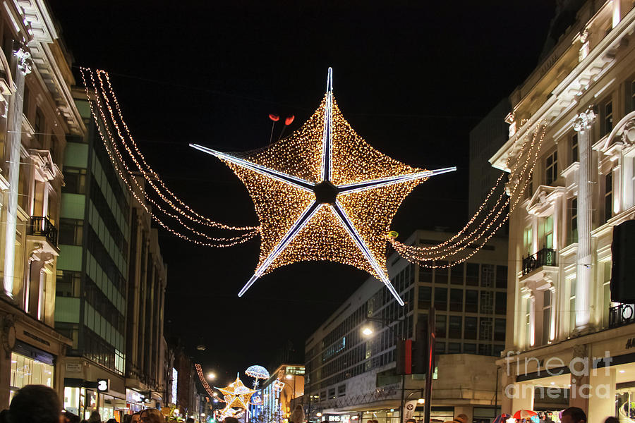 London Photograph - Oxford Street London Christmas Stars by Terri Waters