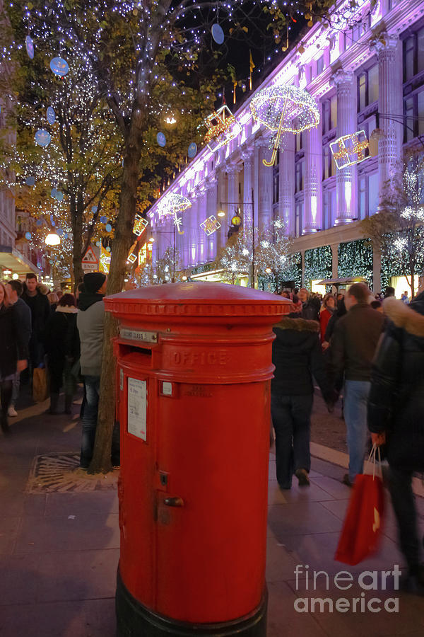 London Photograph - Oxford Street Post Box at Christmas by Terri Waters