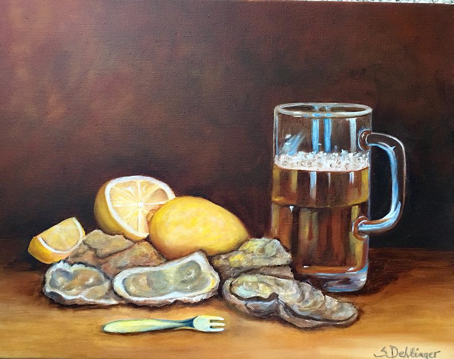 Oysters and Beer Painting by Susan Dehlinger