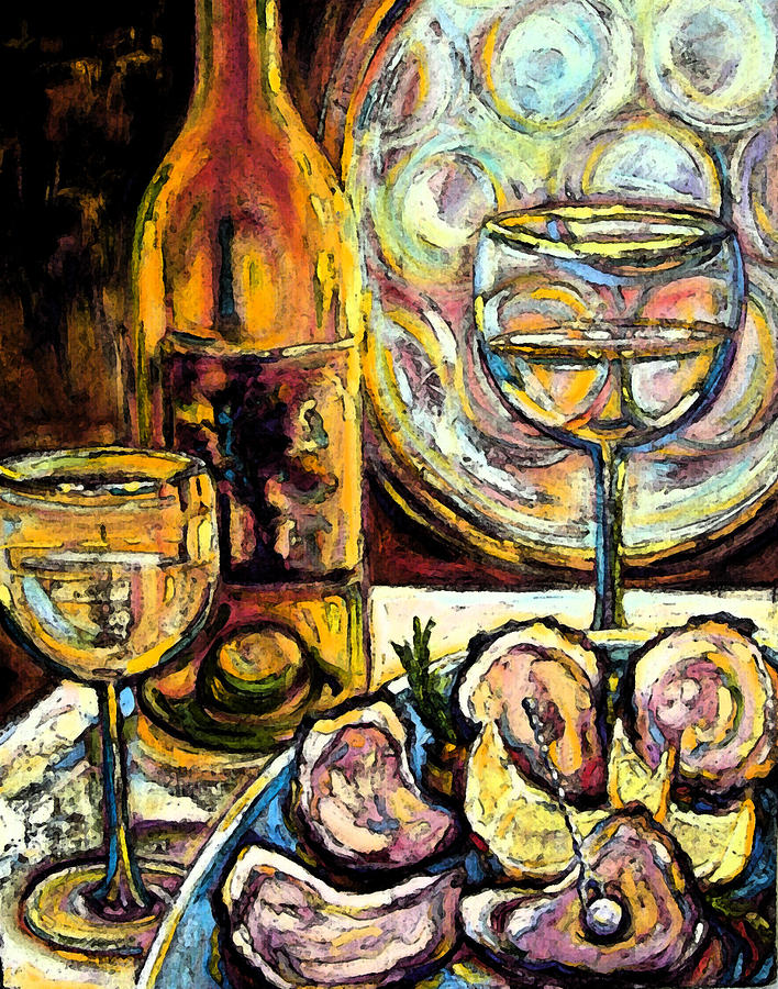 Wine Painting - Oysters on the Half Shell by Peggy Wilson