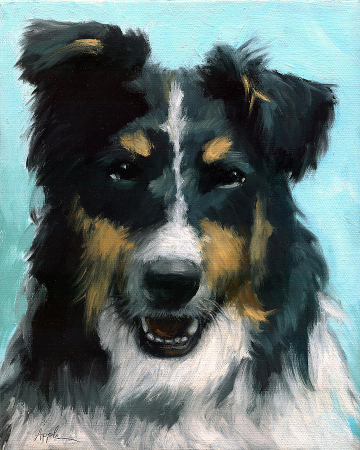Ozzie animal dog portrait Painting by Linda Apple