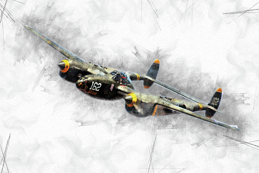 P-38 Lightning Sketch Digital Art by Airpower Art - Pixels