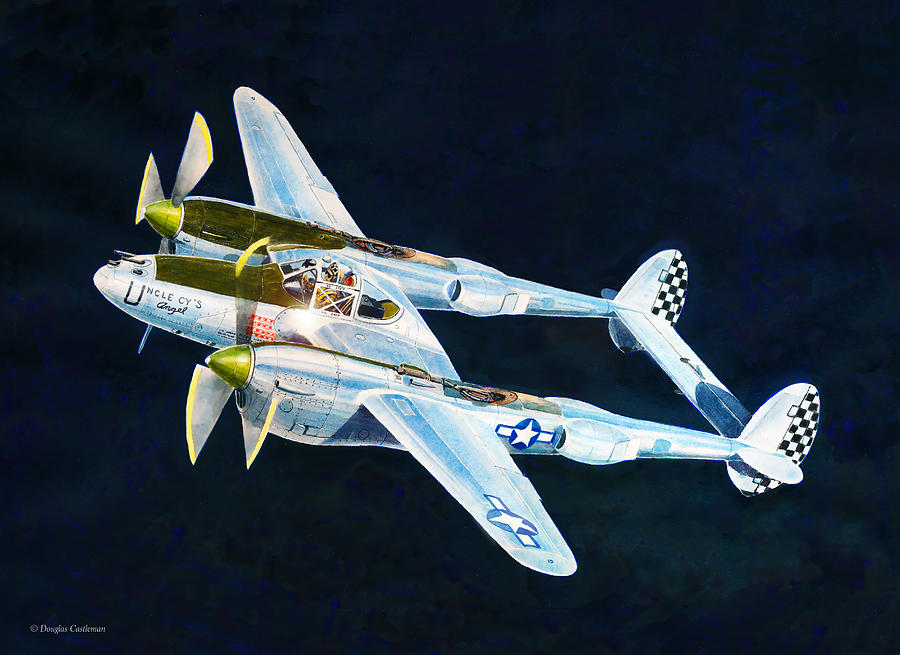 P-38L Lightning Painting by Douglas Castleman