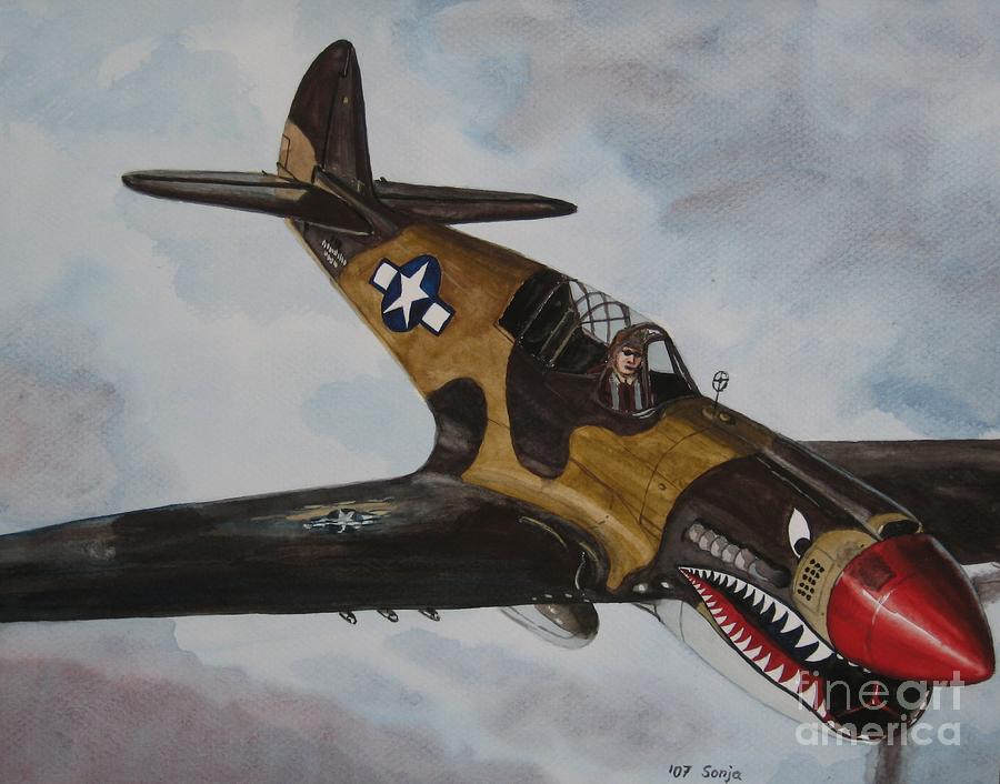 Tiger Painting - P-40 in flight by Sonja Englert