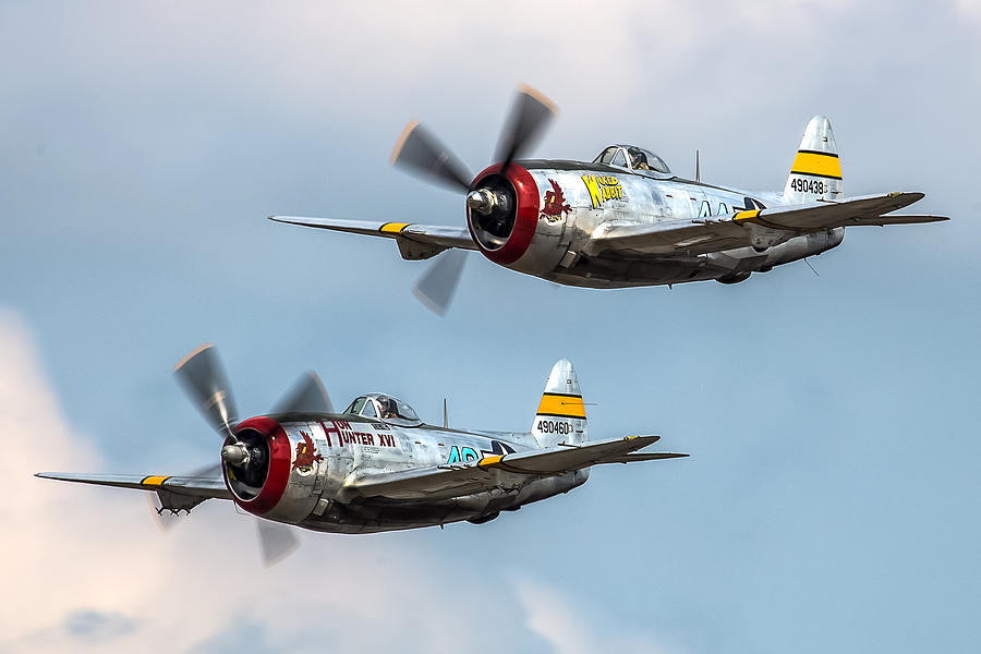 Airplane Photograph - P-47 Formation by Bill Lindsay