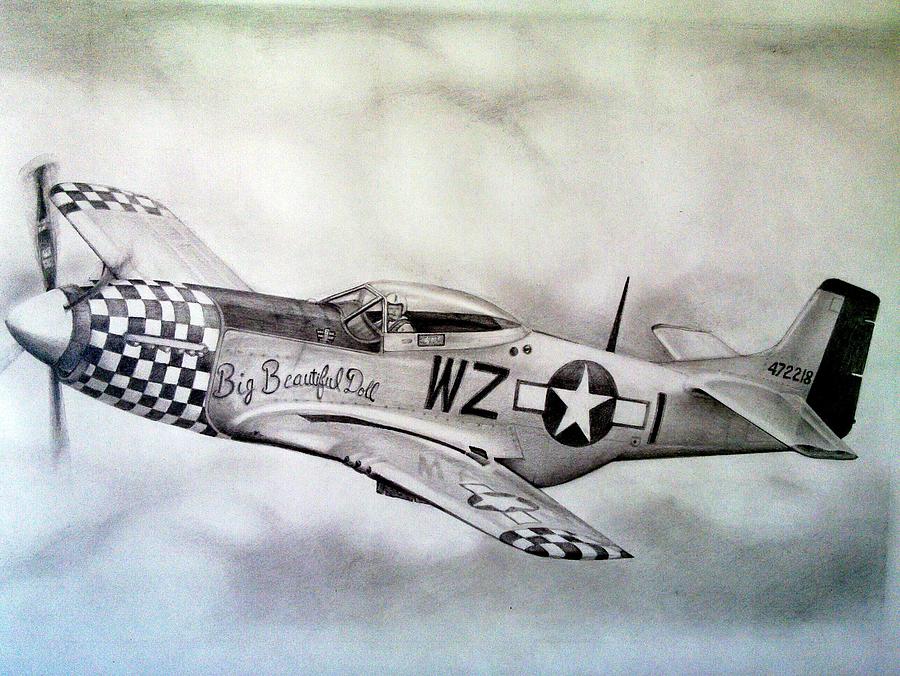 P51 Mustang Drawing by Stephen Pixels