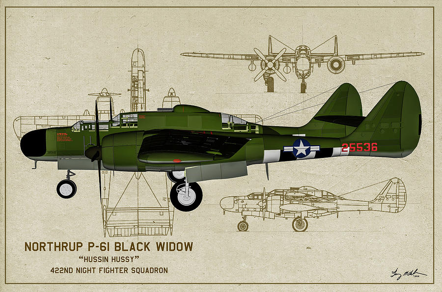 P-61 Black Widow Hussin Hussy - Oil Digital Art