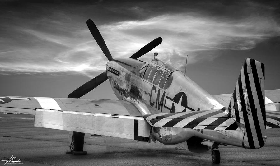 Vintage Photograph - P51-B Mustang, Black and White by Phil And Karen Rispin
