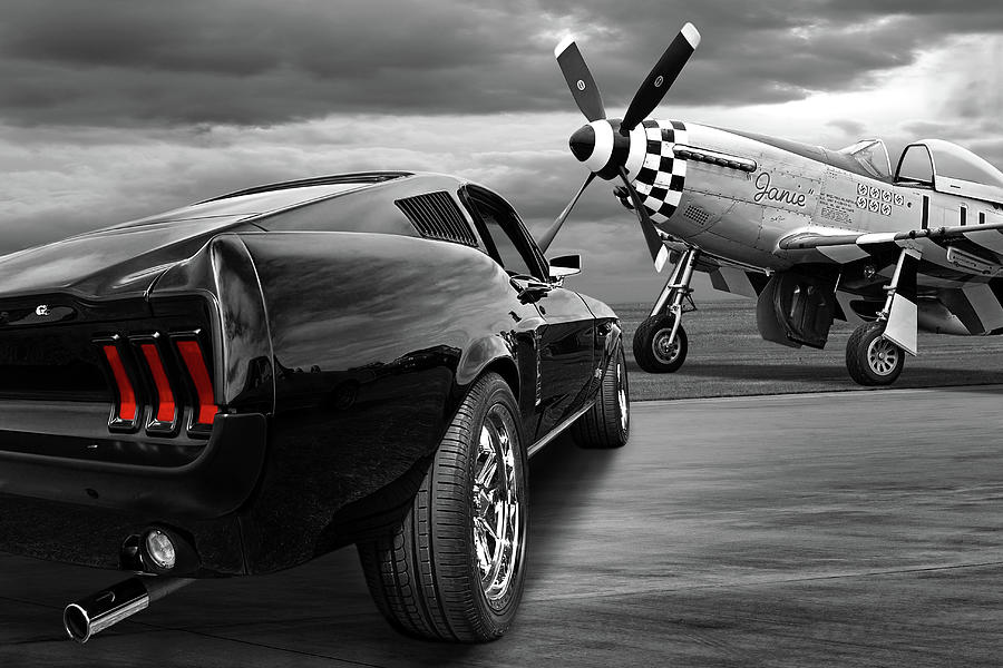Ford Mustang Photograph - P51 with Black 67 Fastback Mustang by Gill Billington