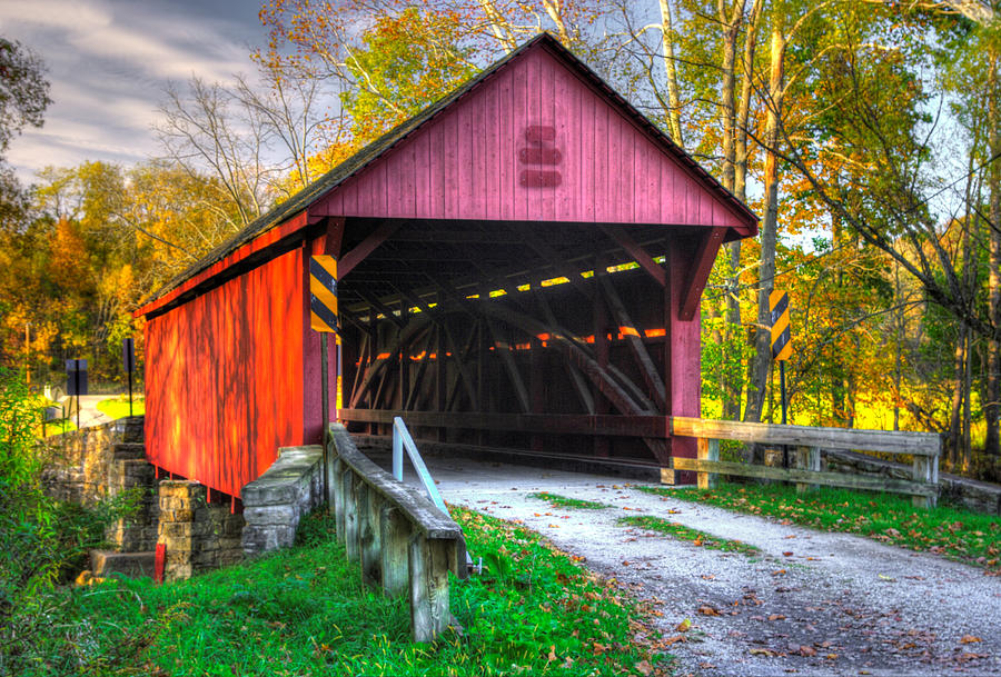 PA Country Roads - Bailey Covered Bridge Over Ten Mile Creek No. 2A - Autumn Washington County Photograph by Michael Mazaika