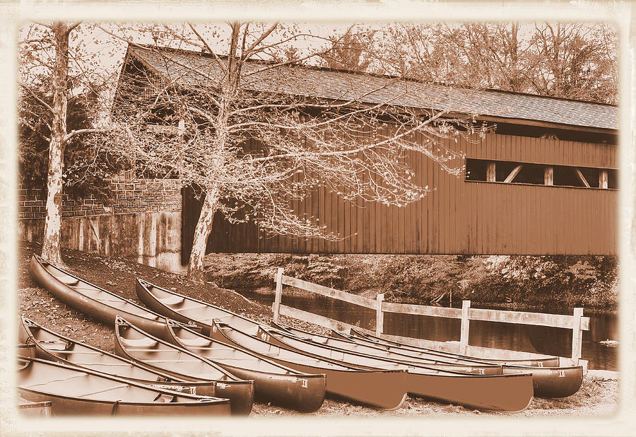 PA Country Roads - Bowmansdale-Stoner Covered Bridge Over Yellow Breeches Creek - Sepia Photograph by Michael Mazaika