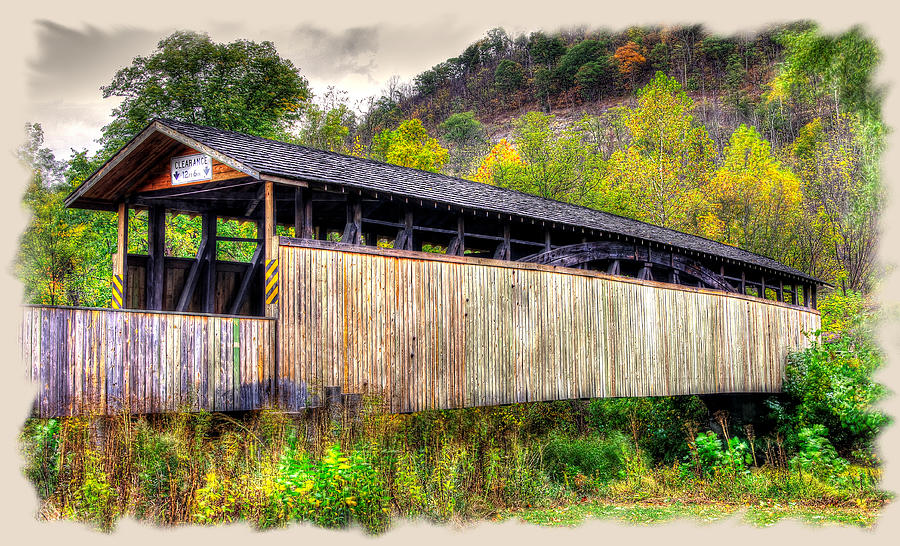 PA Country Roads - Claycomb Covered Bridge Over Raystown Branch, Juniata River - Autumn Bedford Photograph by Michael Mazaika