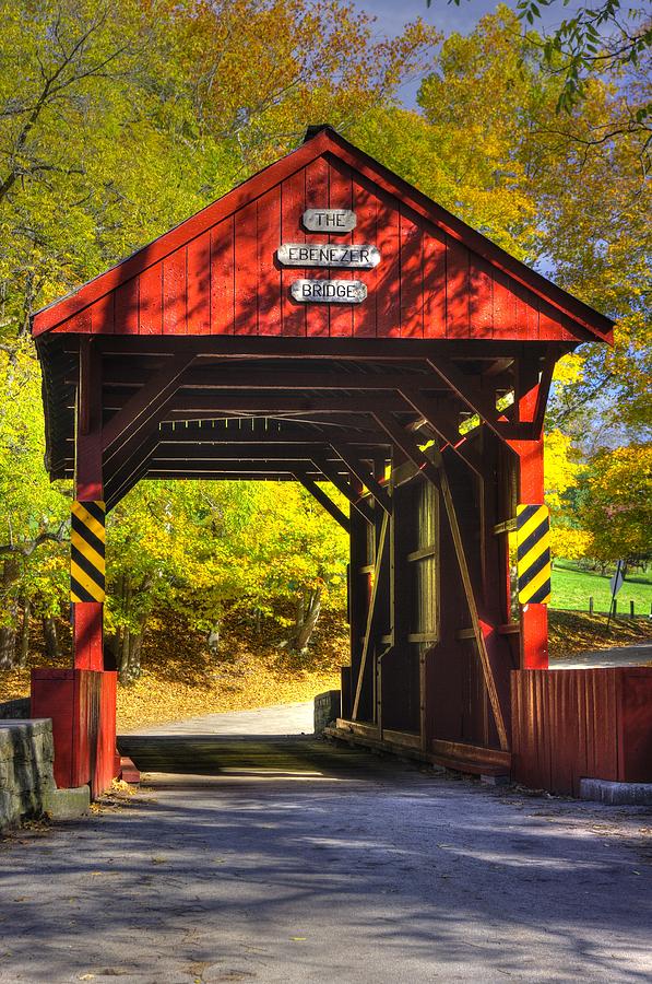 PA Country Roads - Ebenezer Covered Bridge Over Mingo Creek No. 8 - Autumn Washington County Photograph by Michael Mazaika