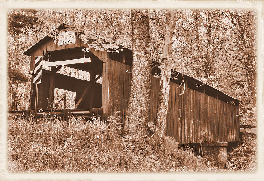 PA Country Roads - Esther Furnace Covered Bridge Over Roaring Creek No. 6AS-Alt - Columbia County Photograph by Michael Mazaika