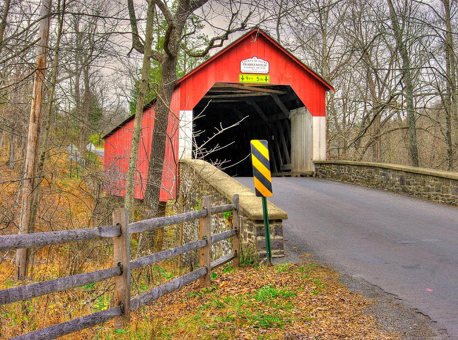 PA Country Roads - Frankenfield Covered Bridge Over Tinicum Creek No. 1 - Autumn Bucks County Photograph by Michael Mazaika