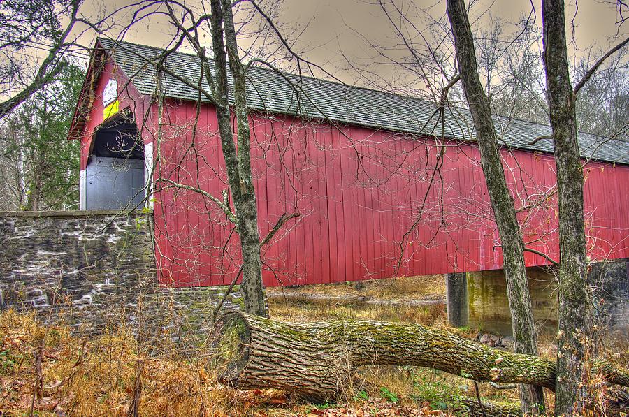 PA Country Roads - Frankenfield Covered Bridge Over Tinicum Creek No. 8 - Autumn Bucks County Photograph by Michael Mazaika