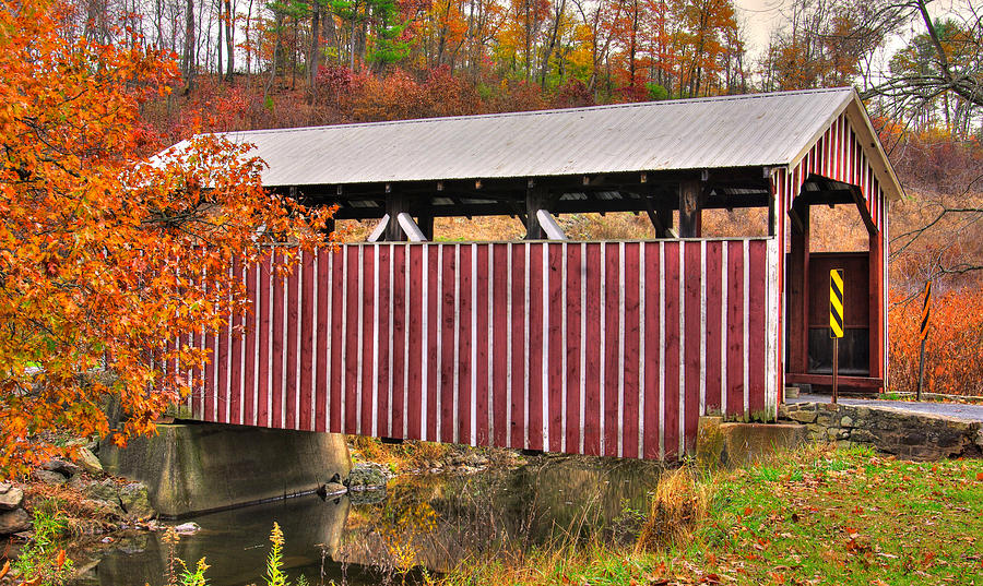 PA Country Roads - Himmels Church Covered Bridge Over Schwaben Creek No. 2 - Northumberland County Photograph by Michael Mazaika