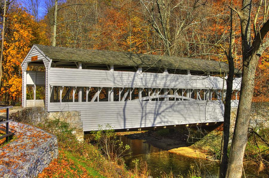 PA Country Roads - Knox Covered Bridge Over Valley Creek No. 1C - Valley Forge Park Chester County Photograph by Michael Mazaika