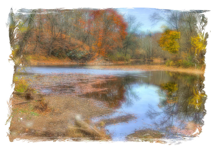 PA Country Roads - Neshaminy Creek Near Schofield Ford Covered Bridge - Autumn Bucks County Photograph by Michael Mazaika