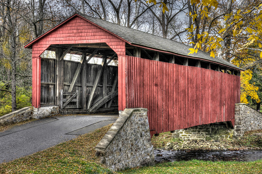 PA Country Roads - Poole Forge Covered Bridge Over Conestoga Creek No. 3B-Alt - Lancaster Photograph by Michael Mazaika