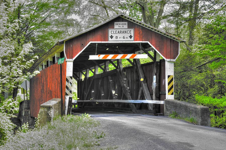 Spring Photograph - PA Country Roads - Richards Covered Bridge Over Roaring Creek No. 1B-Alt - Columbia County by Michael Mazaika