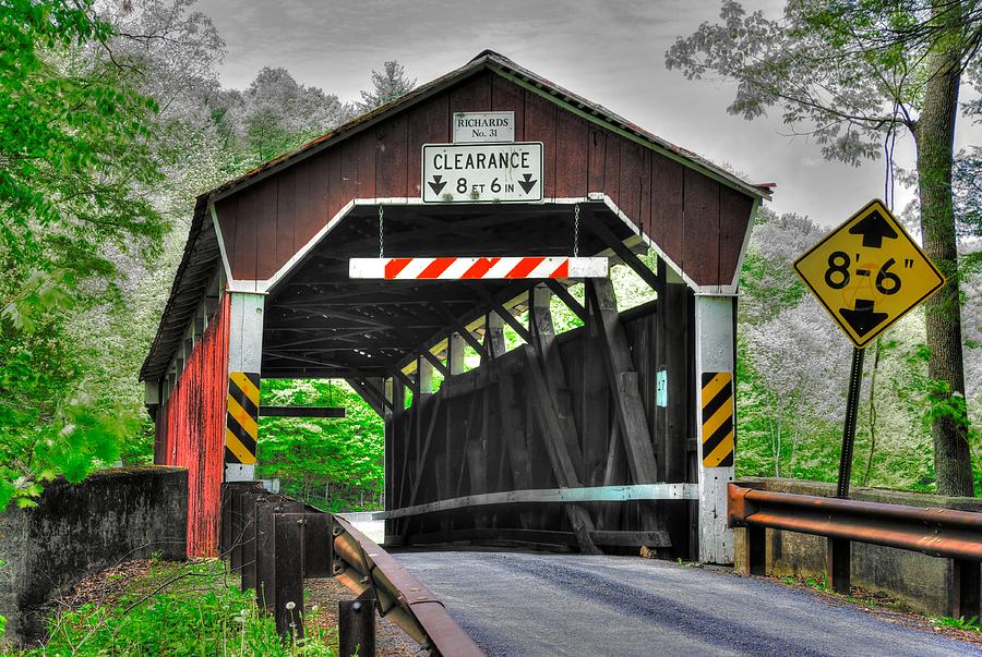PA Country Roads - Richards Covered Bridge Over Roaring Creek No. 6B-Alt - Columbia County Photograph by Michael Mazaika